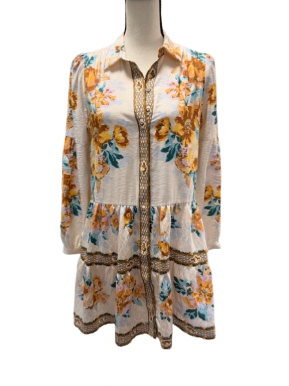 By Anthropologie Floral Tiered Mini Dress XS Boho Cottagecore Babydoll - Picture 4 of 8